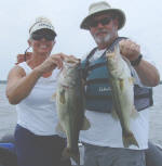 Jim and Debbie with a typical summertime Lake Fork double caught while fishing with Pro Guide Tom Redington